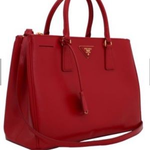 Prada Saffiano Lux Small Double-Zip Tote Bag, Red